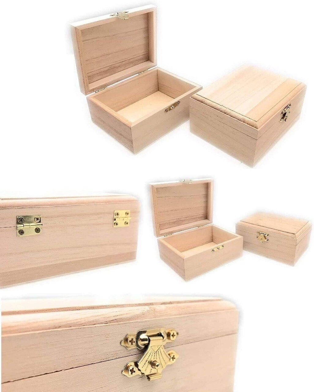 12 Pc Unfinished Rectangle Wood Boxes, Natural DIY Craft Stash Boxes with Hinged Lid and Clasp, Ideal for Arts, Crafts, Hobbies, Jewelry, and Keepsake Storage